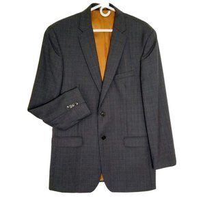 Jos A Bank Suit Jacket 42L Slim Fit Gray windowpane Wool 2 Button MSRP $650 EUC